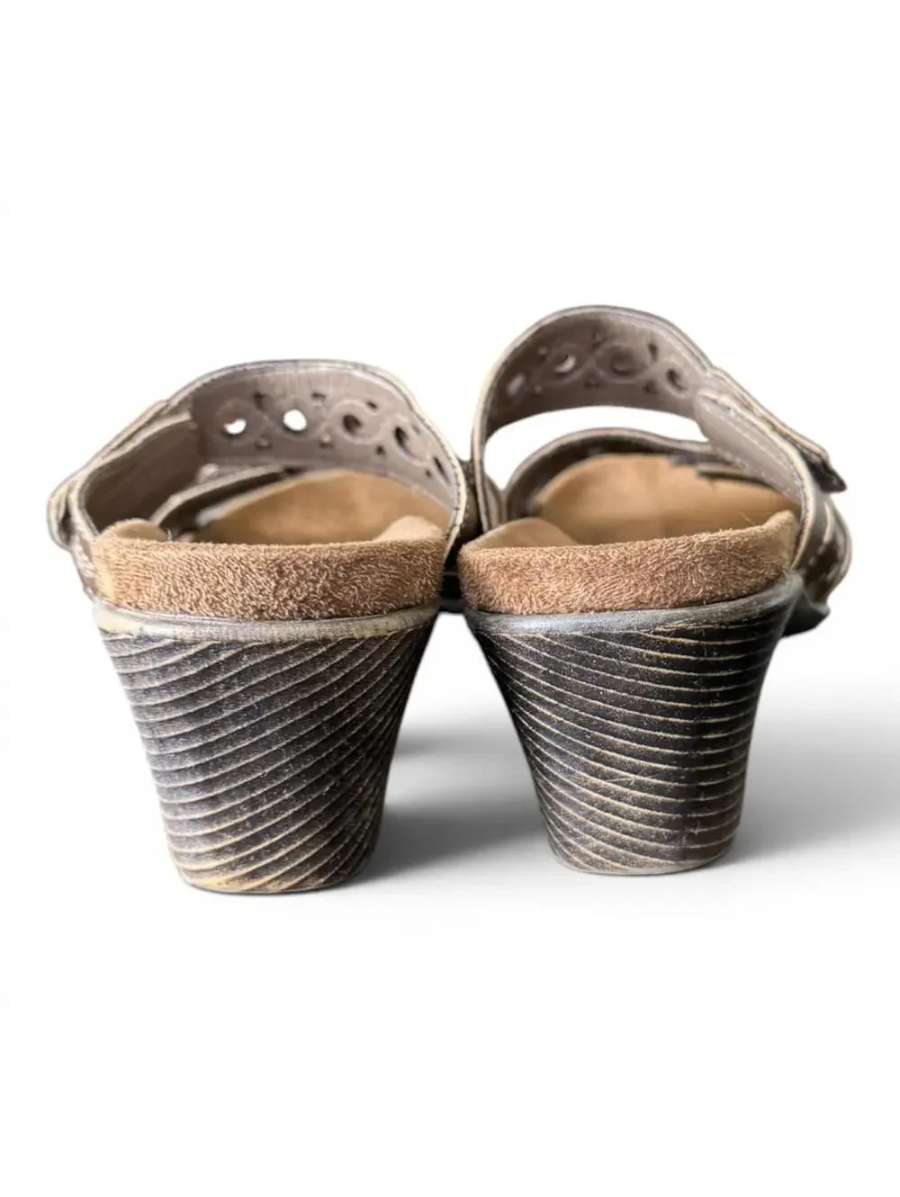 Wedge Sandals Light Brown Summer Pleather Faux Suede Size Women's 6M GC